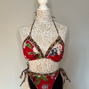 VENUS Red Floral Bikini with Leopard Trim